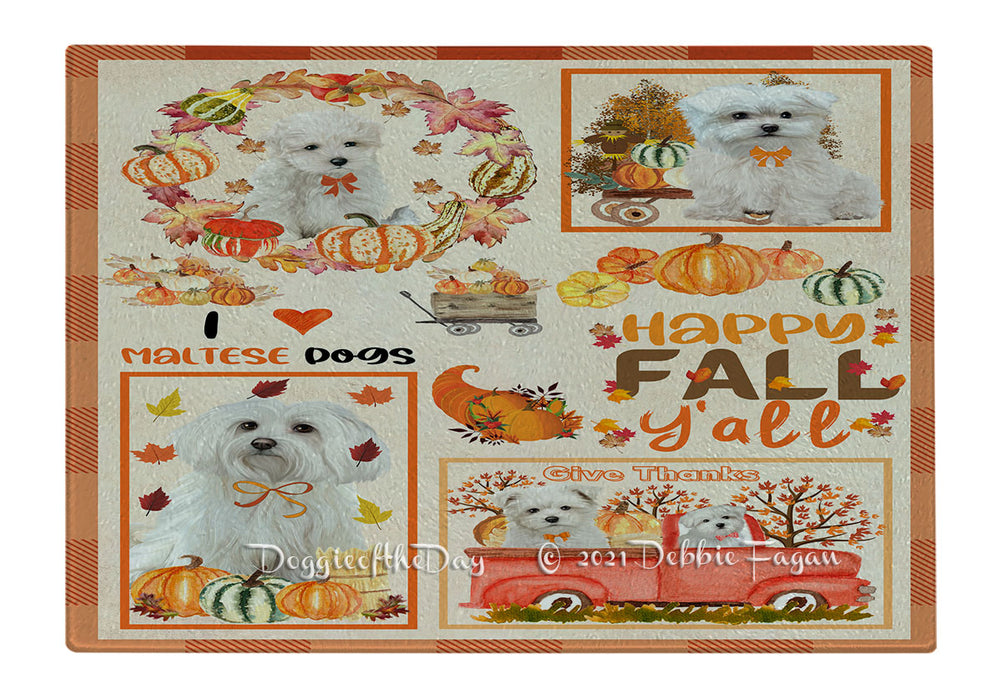 Happy Fall Y'all Pumpkin Maltese Dogs Cutting Board - Easy Grip Non-Slip Dishwasher Safe Chopping Board Vegetables C79930