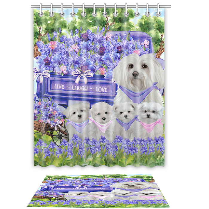 Maltese Shower Curtain & Bath Mat Set - Explore a Variety of Custom Designs - Personalized Curtains with hooks and Rug for Bathroom Decor - Dog Gift for Pet Lovers