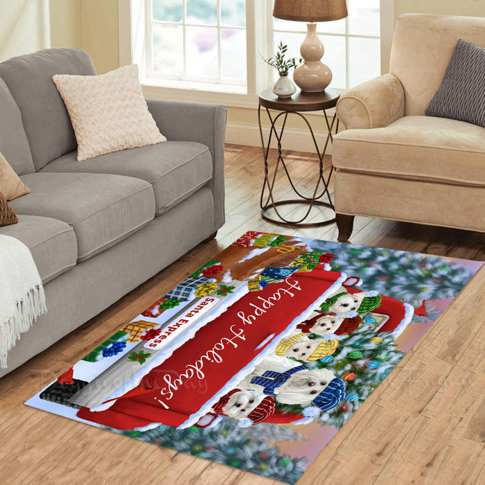 Christmas Red Truck Travlin Home for the Holidays Maltese Dogs Area Rug - Ultra Soft Cute Pet Printed Unique Style Floor Living Room Carpet Decorative Rug for Indoor Gift for Pet Lovers