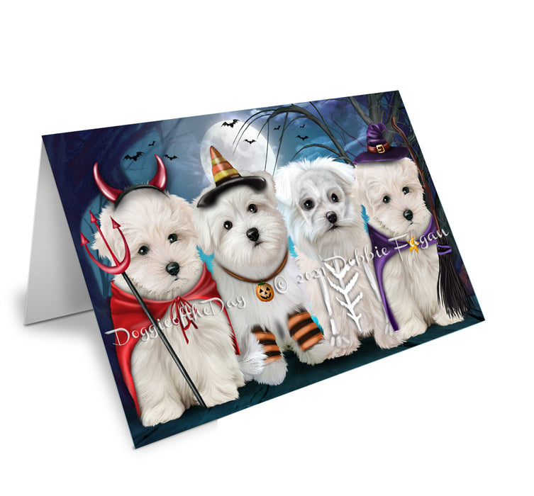 Happy Halloween Trick or Treat Maltese Dogs Handmade Artwork Assorted Pets Greeting Cards and Note Cards with Envelopes for All Occasions and Holiday Seasons GCD76778