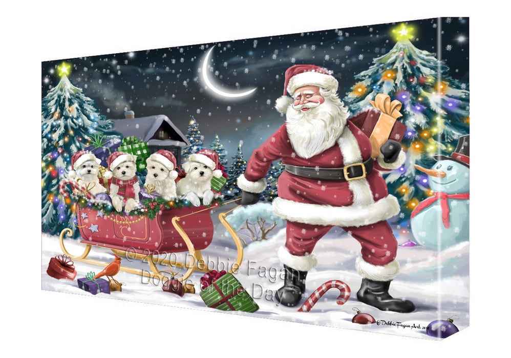 Christmas Santa Sled Maltese Dogs Canvas Wall Art - Premium Quality Ready to Hang Room Decor Wall Art Canvas - Unique Animal Printed Digital Painting for Decoration