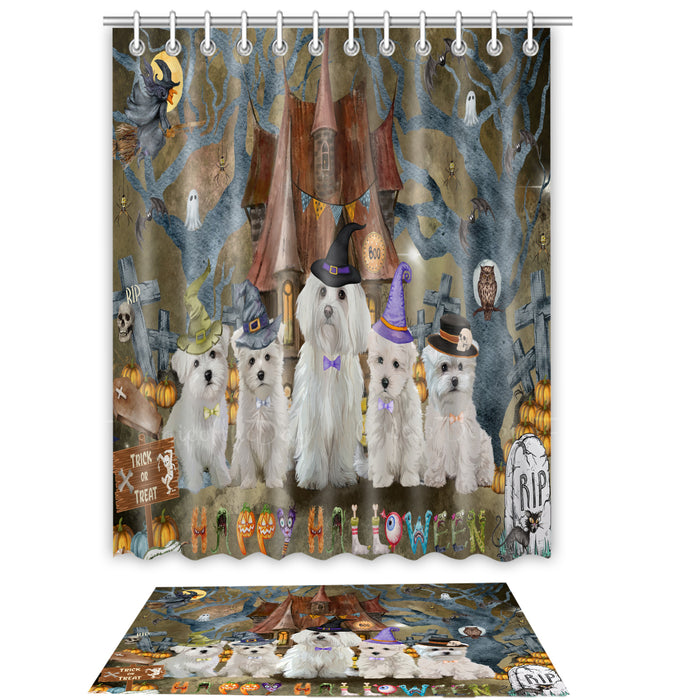 Maltese Shower Curtain with Bath Mat Combo: Curtains with hooks and Rug Set Bathroom Decor, Custom, Explore a Variety of Designs, Personalized, Pet Gift for Dog Lovers