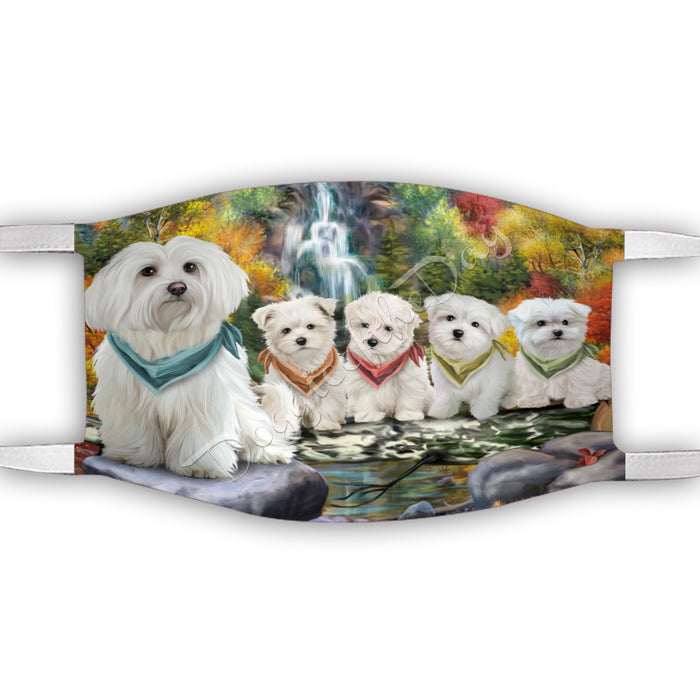 Scenic Waterfall Maltese Dogs Face Mask FM49316
