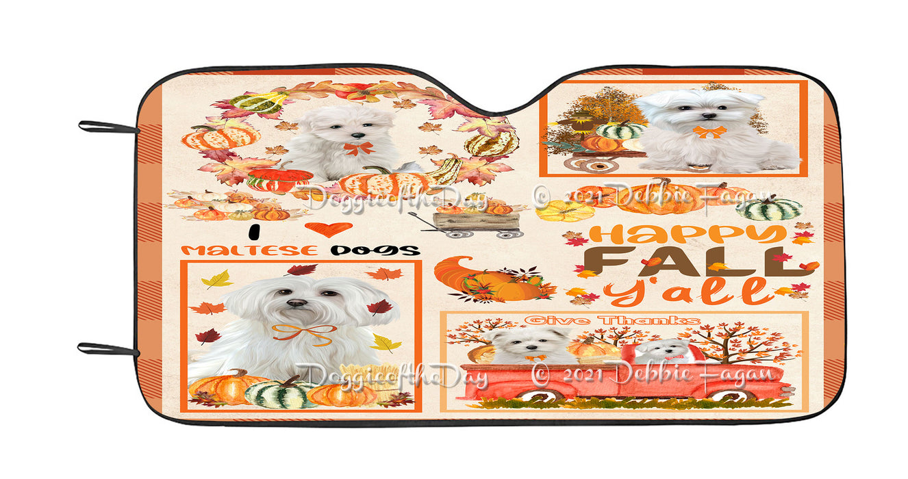Happy Fall Y'all Pumpkin Maltese Dogs Car Sun Shade Cover Curtain