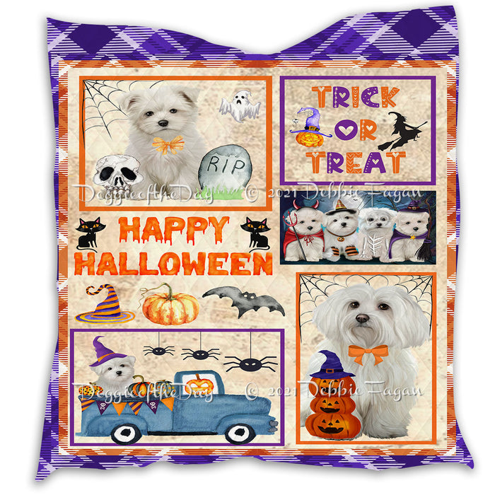 Happy Halloween Trick or Treat Pumpkin Maltese Dogs Lightweight Soft Bedspread Coverlet Bedding Quilt QUILT60976