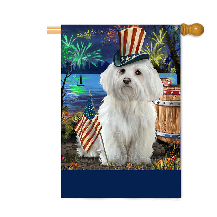 Personalized 4th of July Firework Maltese Dog Custom House Flag FLG-DOTD-A58034