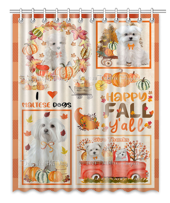 Happy Fall Y'all Pumpkin Maltese Dogs Shower Curtain Bathroom Accessories Decor Bath Tub Screens