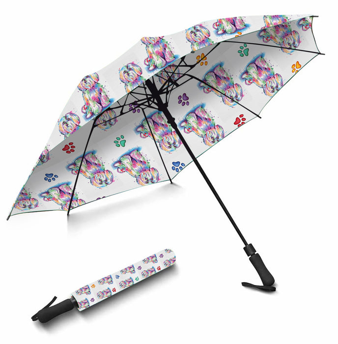 Watercolor Mini Maltese DogsSemi-Automatic Foldable Umbrella