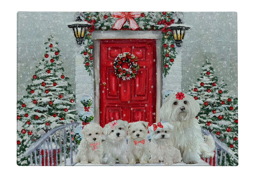 Christmas Holiday Welcome Maltese Dogs Cutting Board - For Kitchen - Scratch & Stain Resistant - Designed To Stay In Place - Easy To Clean By Hand - Perfect for Chopping Meats, Vegetables