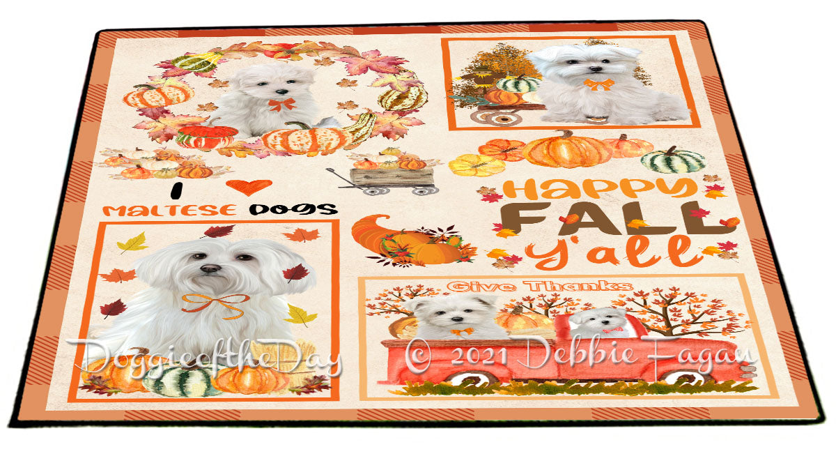 Happy Fall Y'all Pumpkin Maltese Dogs Indoor/Outdoor Welcome Floormat - Premium Quality Washable Anti-Slip Doormat Rug FLMS58681