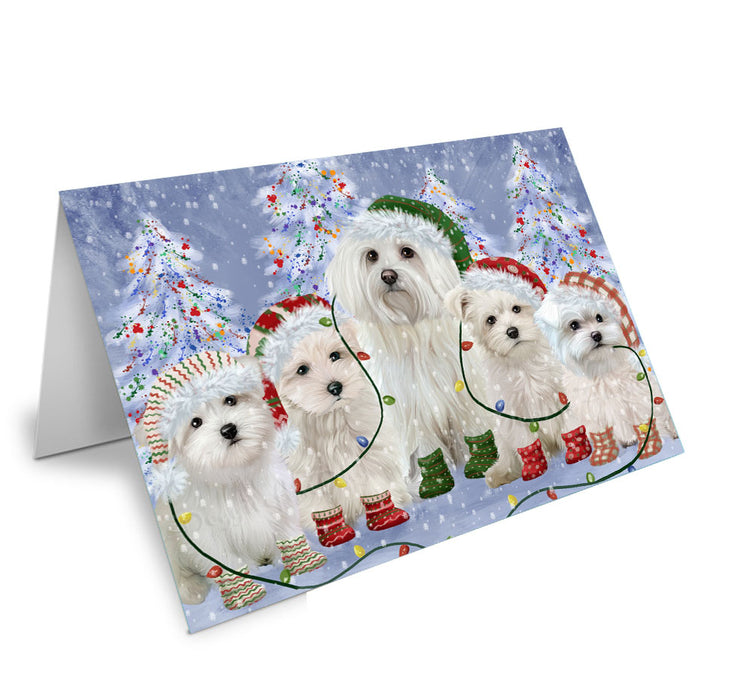 Christmas Lights and Maltese Dogs Handmade Artwork Assorted Pets Greeting Cards and Note Cards with Envelopes for All Occasions and Holiday Seasons