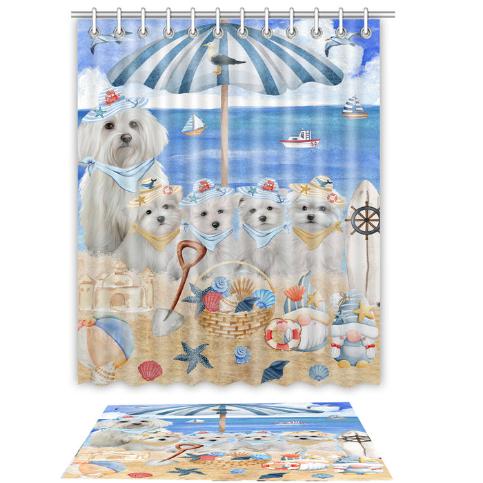 Maltese Shower Curtain & Bath Mat Set, Custom, Explore a Variety of Designs, Personalized, Curtains with hooks and Rug Bathroom Decor, Halloween Gift for Dog Lovers