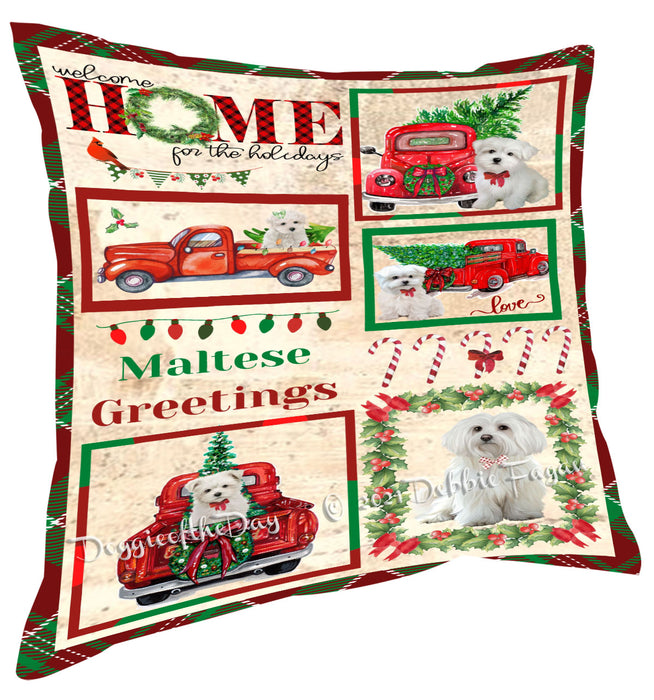 Welcome Home for Christmas Holidays Maltese Dogs Pillow with Top Quality High-Resolution Images - Ultra Soft Pet Pillows for Sleeping - Reversible & Comfort - Ideal Gift for Dog Lover - Cushion for Sofa Couch Bed - 100% Polyester