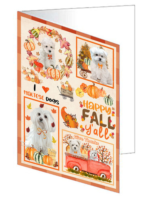 Happy Fall Y'all Pumpkin Maltese Dogs Handmade Artwork Assorted Pets Greeting Cards and Note Cards with Envelopes for All Occasions and Holiday Seasons GCD77054