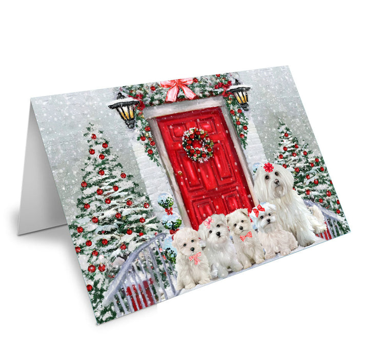 Christmas Holiday Welcome Maltese Dog Handmade Artwork Assorted Pets Greeting Cards and Note Cards with Envelopes for All Occasions and Holiday Seasons