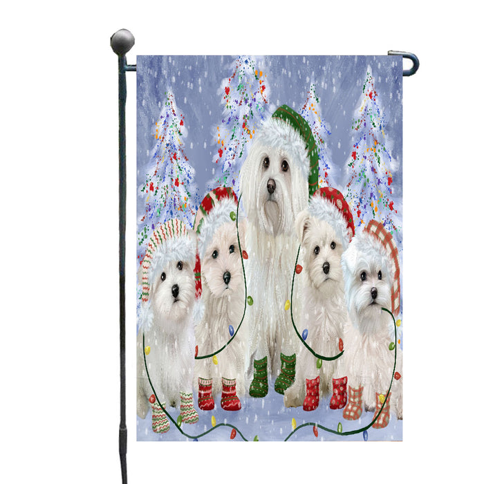Christmas Lights and Maltese Dogs Garden Flags- Outdoor Double Sided Garden Yard Porch Lawn Spring Decorative Vertical Home Flags 12 1/2"w x 18"h