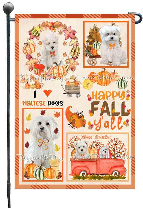 Happy Fall Y'all Pumpkin Maltese Dogs Garden Flags- Outdoor Double Sided Garden Yard Porch Lawn Spring Decorative Vertical Home Flags 12 1/2"w x 18"h