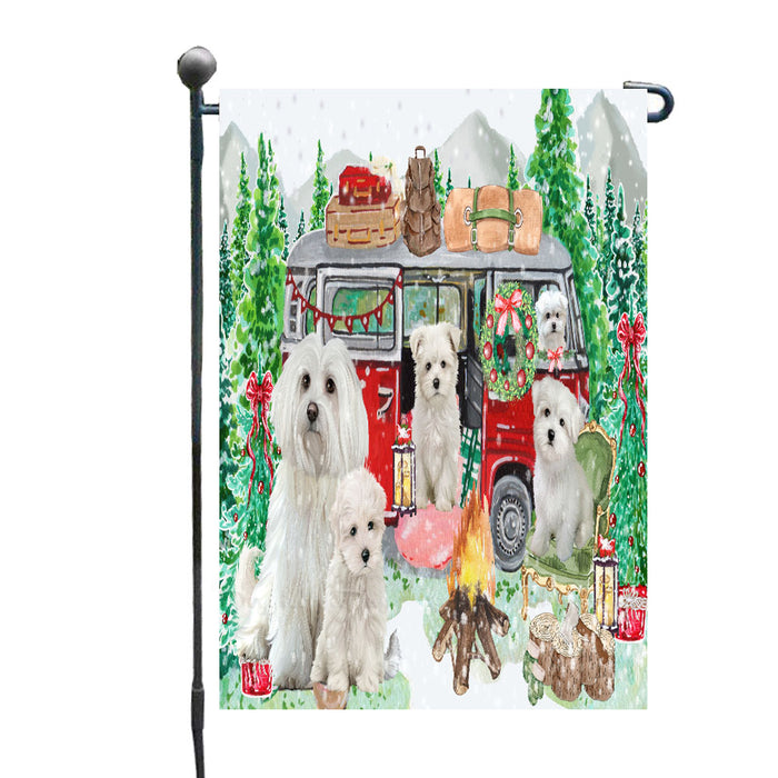 Christmas Time Camping with Maltese Dogs Garden Flags- Outdoor Double Sided Garden Yard Porch Lawn Spring Decorative Vertical Home Flags 12 1/2"w x 18"h