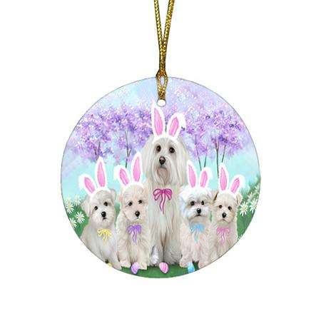 Malteses Dog Easter Holiday Round Flat Christmas Ornament RFPOR49174