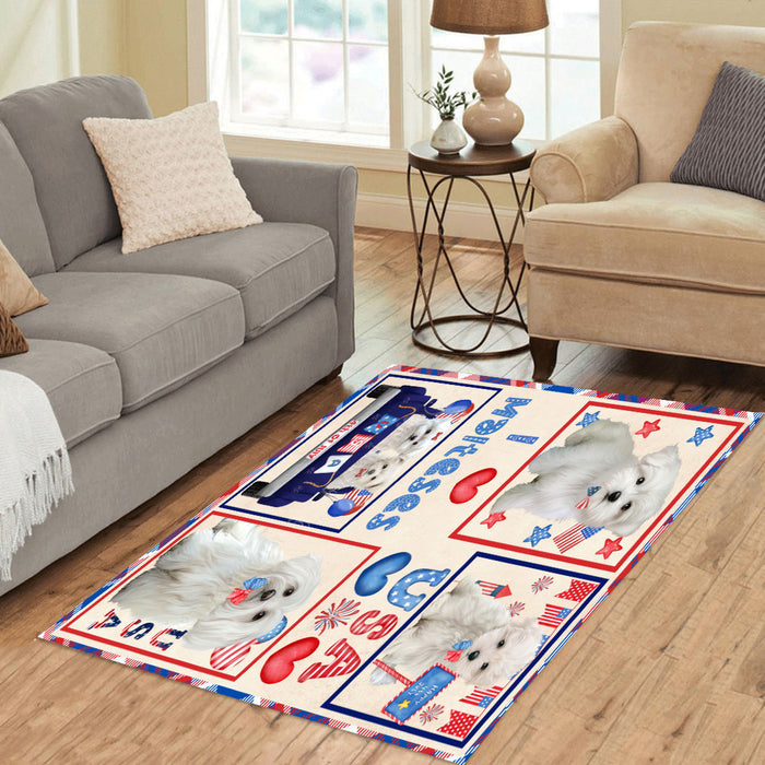 4th of July Independence Day I Love USA Maltese Dogs Area Rug - Ultra Soft Cute Pet Printed Unique Style Floor Living Room Carpet Decorative Rug for Indoor Gift for Pet Lovers