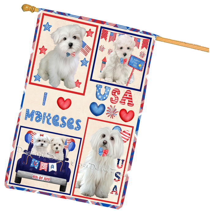 4th of July Independence Day I Love USA Maltese Dogs House flag FLG66972