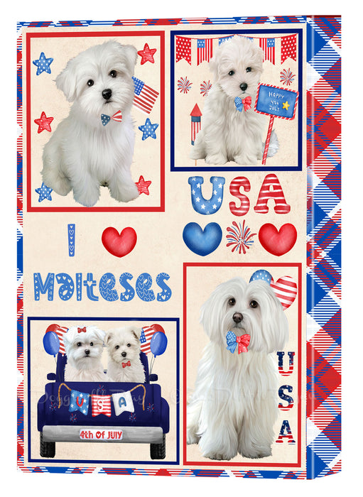 4th of July Independence Day I Love USA Maltese Dogs Canvas Wall Art - Premium Quality Ready to Hang Room Decor Wall Art Canvas - Unique Animal Printed Digital Painting for Decoration