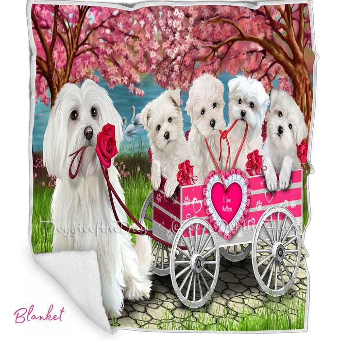 Mother's Day Gift Basket Maltese Dogs Blanket, Pillow, Coasters, Magnet, Coffee Mug and Ornament