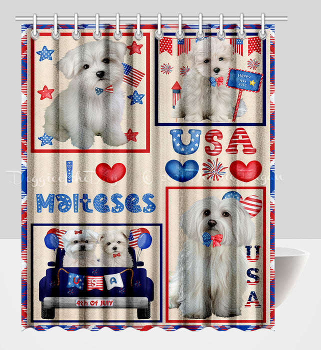 4th of July Independence Day I Love USA Maltese Dogs Shower Curtain Pet Painting Bathtub Curtain Waterproof Polyester One-Side Printing Decor Bath Tub Curtain for Bathroom with Hooks