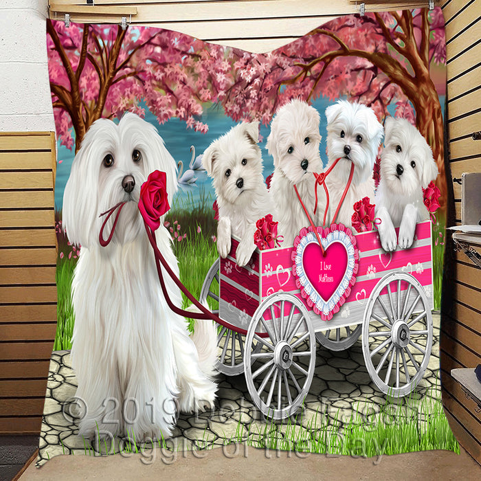 I Love Maltese Dogs in a Cart Quilt