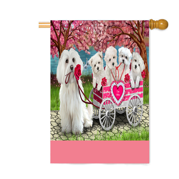 Personalized I Love Maltese Dogs in a Cart Custom House Flag FLG-DOTD-A62223
