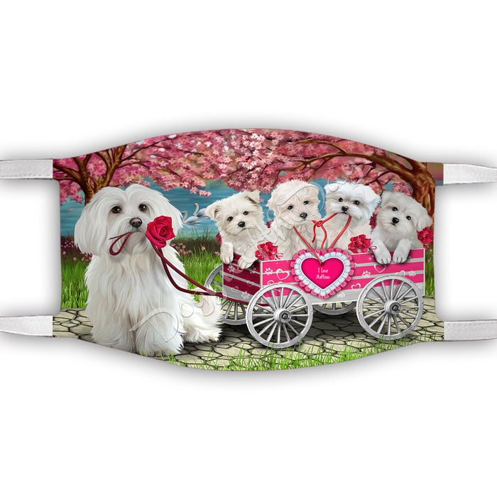 I Love Maltese Dogs in a Cart Face Mask FM48161