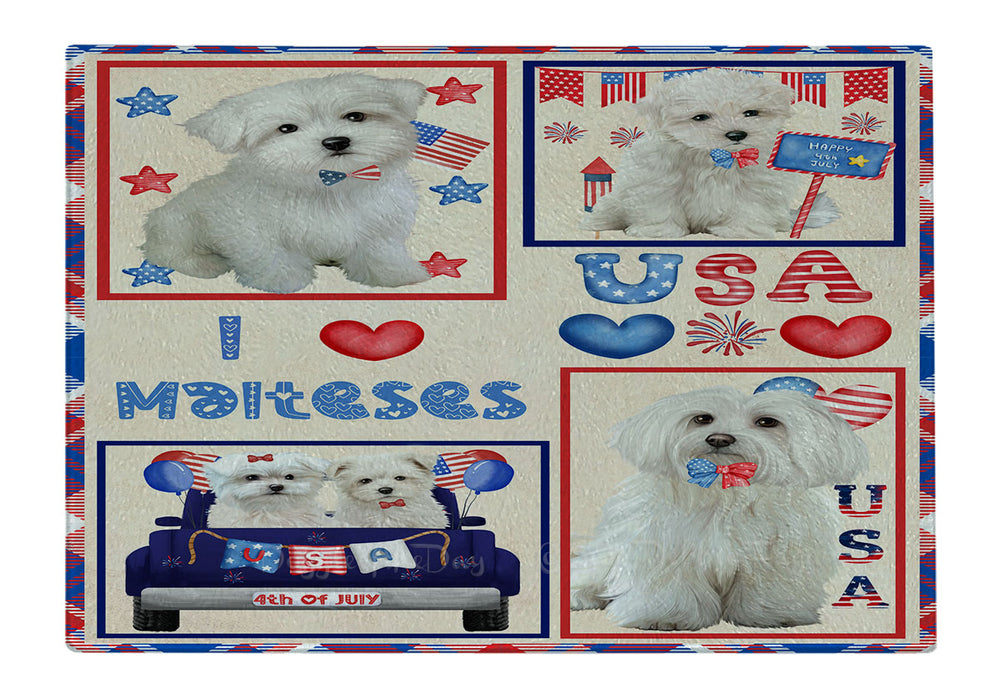 4th of July Independence Day I Love USA Maltese Dogs Cutting Board - For Kitchen - Scratch & Stain Resistant - Designed To Stay In Place - Easy To Clean By Hand - Perfect for Chopping Meats, Vegetables