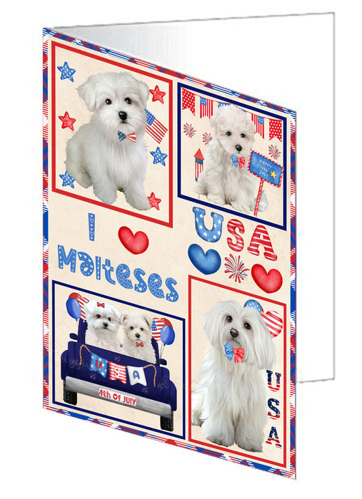 4th of July Independence Day I Love USA Maltese Dogs Handmade Artwork Assorted Pets Greeting Cards and Note Cards with Envelopes for All Occasions and Holiday Seasons