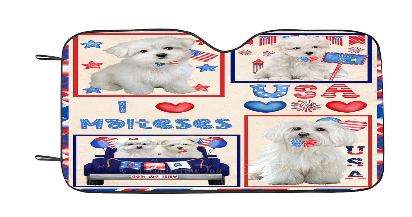 4th of July Independence Day I Love USA Maltese Dogs Car Sun Shade Cover Curtain