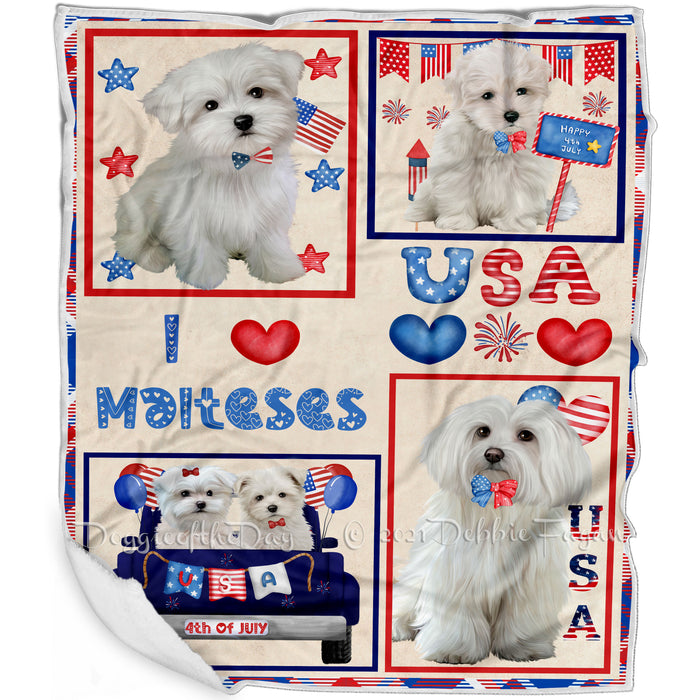 4th of July Independence Day I Love USA Maltese Dogs Blanket BLNKT143519