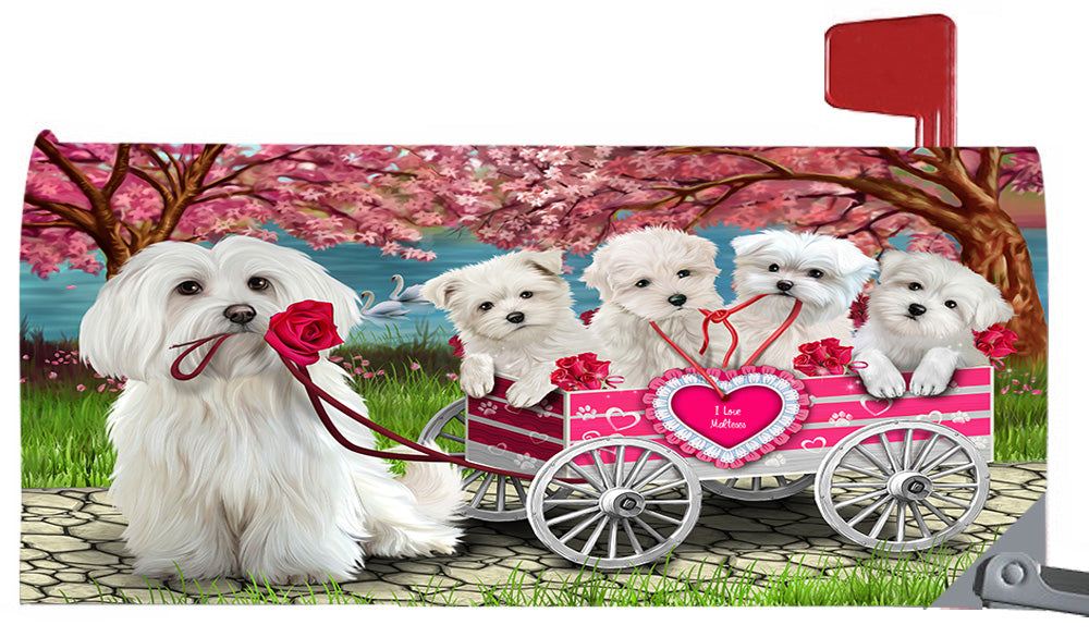 I Love Maltese Dogs in a Cart Magnetic Mailbox Cover MBC48566