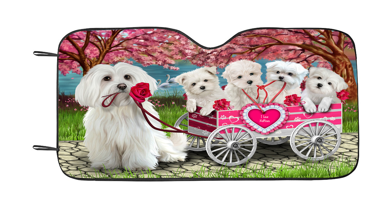 I Love Maltese Dogs in a Cart Car Sun Shade
