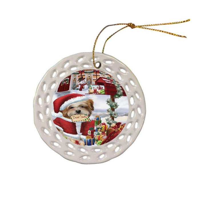 Malti Tzu Dog Dear Santa Letter Christmas Holiday Mailbox Ceramic Doily Ornament DPOR53548