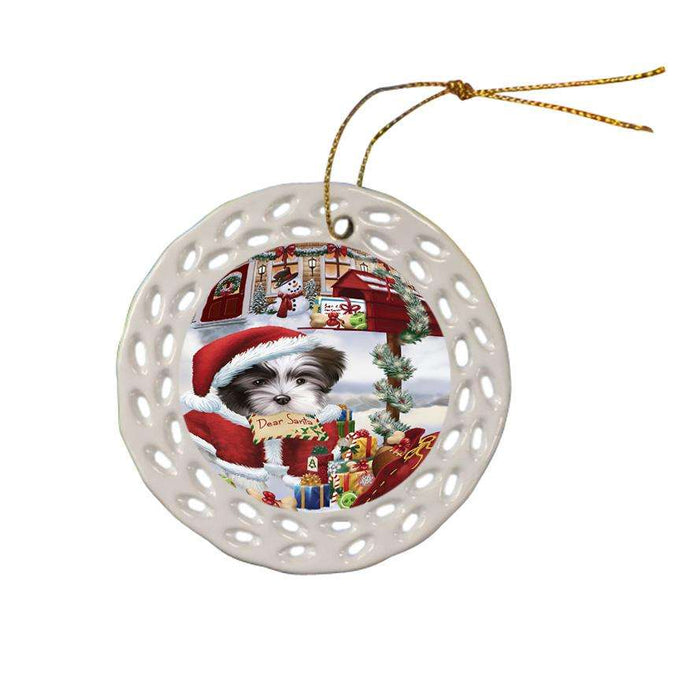 Malti Tzu Dog Dear Santa Letter Christmas Holiday Mailbox Ceramic Doily Ornament DPOR53550