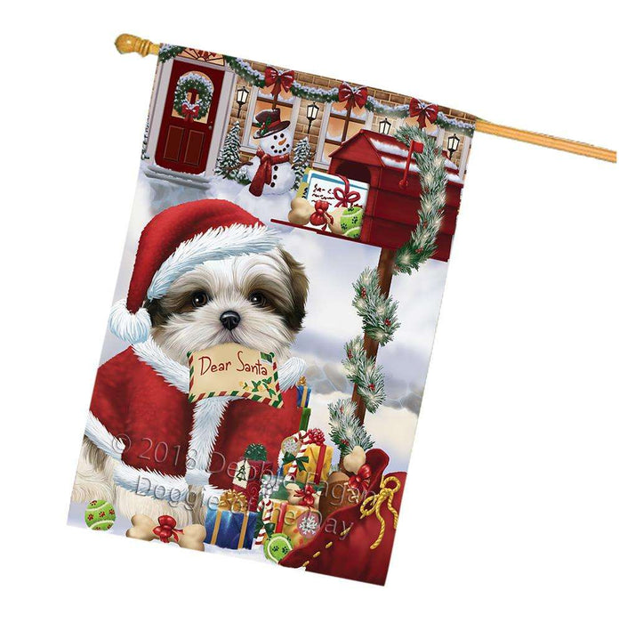 Malti Tzu Dog Dear Santa Letter Christmas Holiday Mailbox House Flag FLG53745