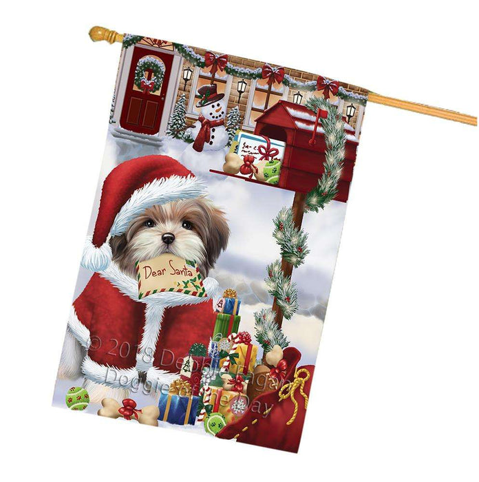 Malti Tzu Dog Dear Santa Letter Christmas Holiday Mailbox House Flag FLG53747