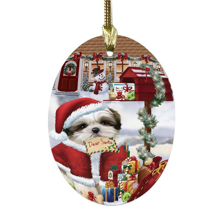 Malti Tzu Dog Dear Santa Letter Christmas Holiday Mailbox Oval Glass Christmas Ornament OGOR49063