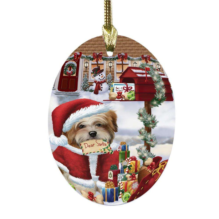 Malti Tzu Dog Dear Santa Letter Christmas Holiday Mailbox Oval Glass Christmas Ornament OGOR49064