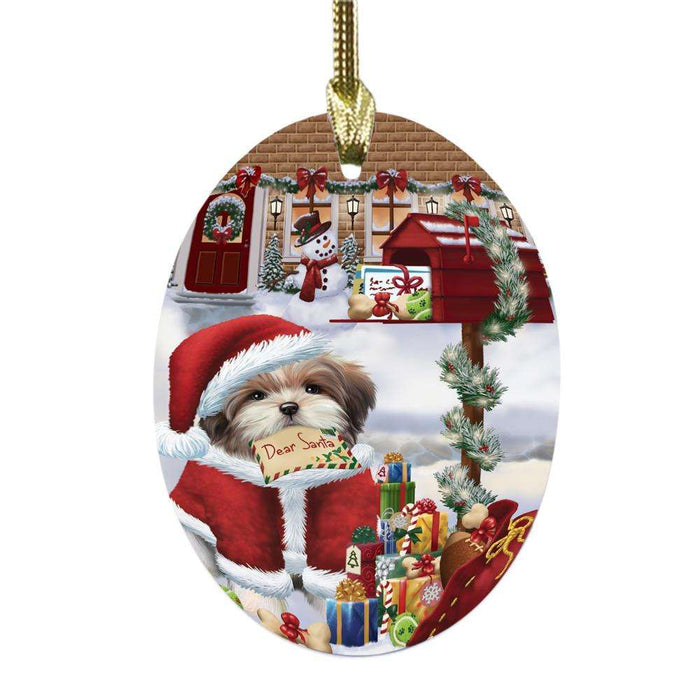 Malti Tzu Dog Dear Santa Letter Christmas Holiday Mailbox Oval Glass Christmas Ornament OGOR49065