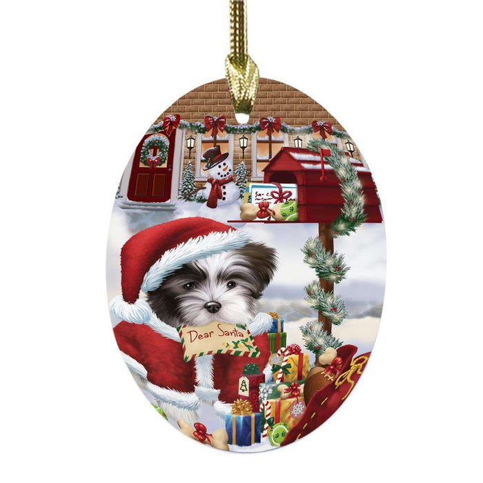 Malti Tzu Dog Dear Santa Letter Christmas Holiday Mailbox Oval Glass Christmas Ornament OGOR49066