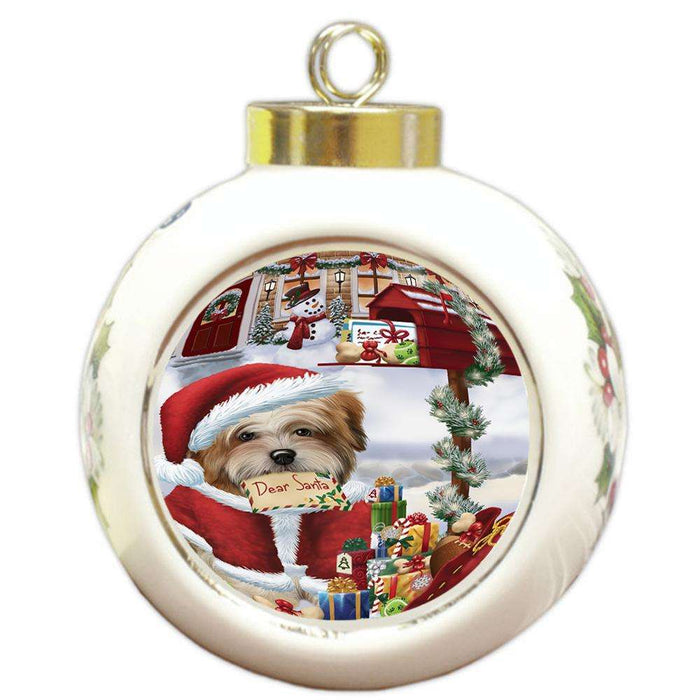 Malti Tzu Dog Dear Santa Letter Christmas Holiday Mailbox Round Ball Christmas Ornament RBPOR53548