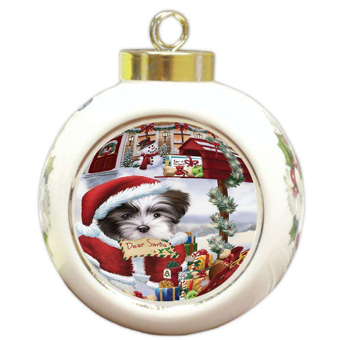 Malti Tzu Dog Dear Santa Letter Christmas Holiday Mailbox Round Ball Christmas Ornament RBPOR53550