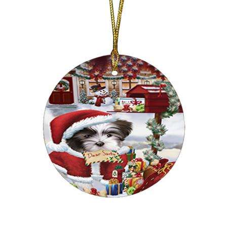 Malti Tzu Dog Dear Santa Letter Christmas Holiday Mailbox Round Flat Christmas Ornament RFPOR53541