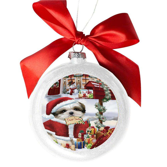 Malti Tzu Dog Dear Santa Letter Christmas Holiday Mailbox White Round Ball Christmas Ornament WBSOR49063