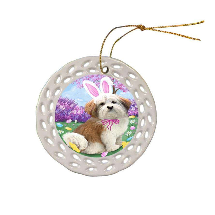 Malti Tzu Dog Easter Holiday Ceramic Doily Ornament DPOR49185